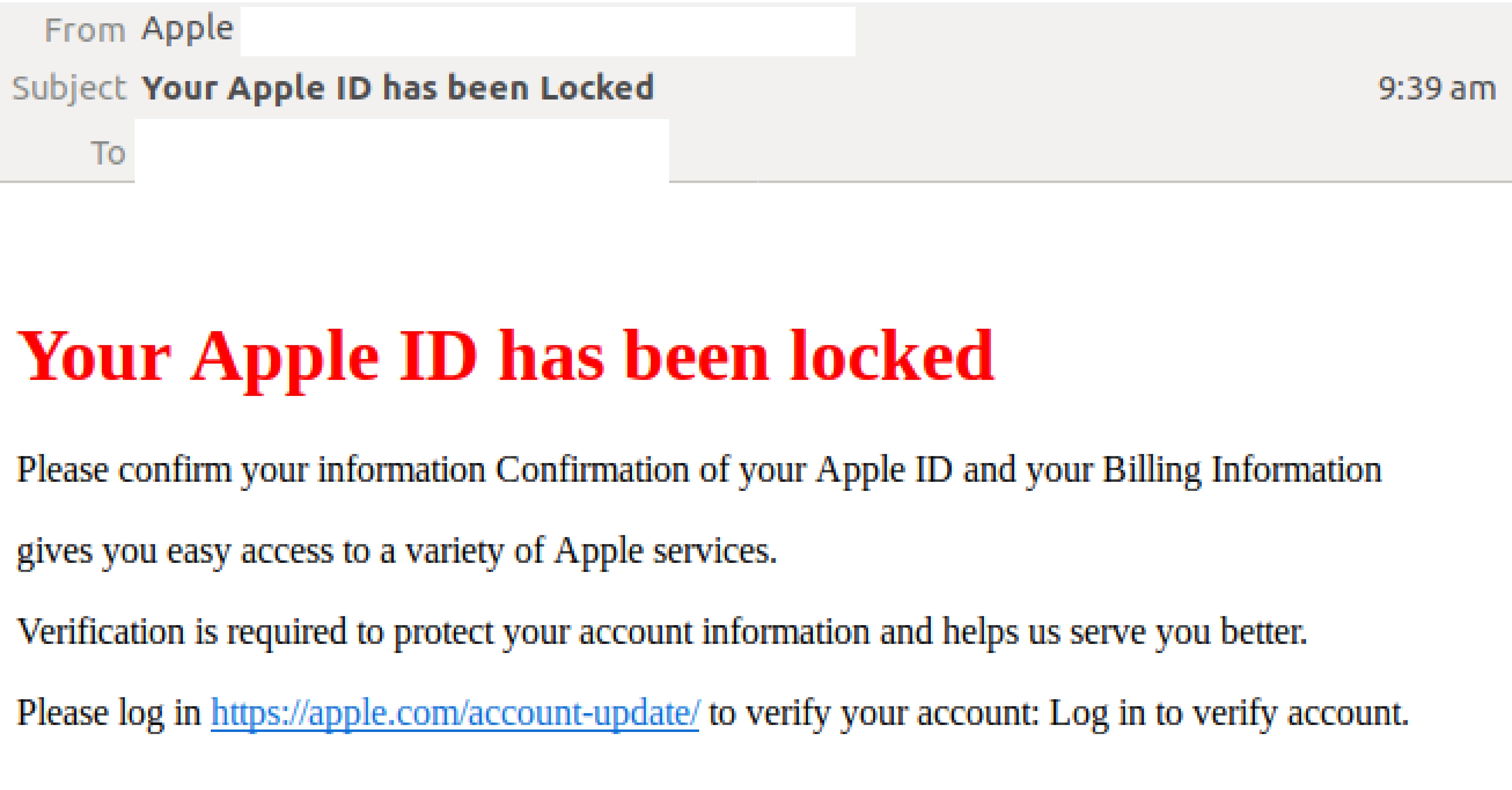 Your Apple Id Has Been Locked Fake Email